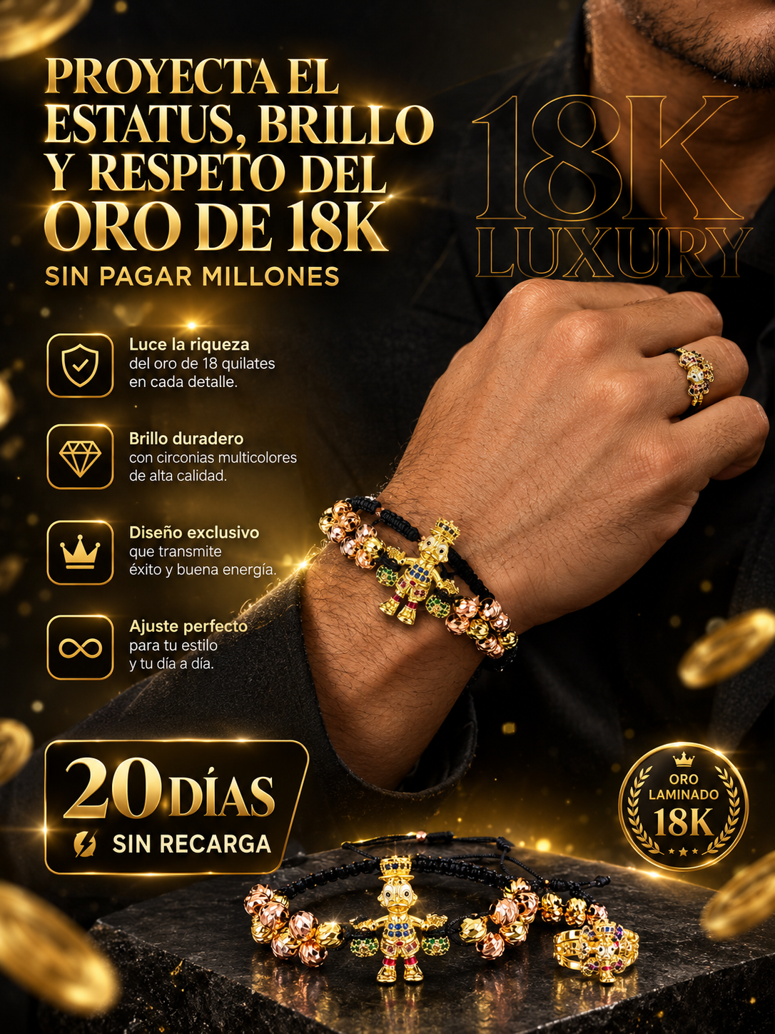 PULSERA MAS ANILLO DE ABUNDANCIA DE ORO LAMINADO 18K